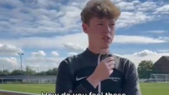 Glasgow Kelvin College student Tyler Flynn being interviewed outdoors on campus, discussing the impact of football on building community. Glasgow Kelvin College student Tyler Flynn being interviewed outdoors on campus, discussing the impact of football on building community.